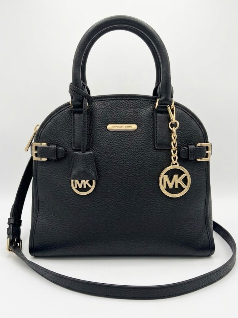 MICHAEL Michael Kors Bedford Medium Dome Satchel Black Pebbled Leather Crossbody